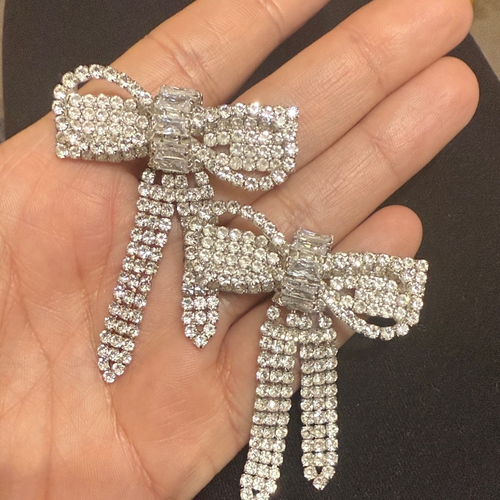 Christian Siriano Sparkling Silver Bow Earrings